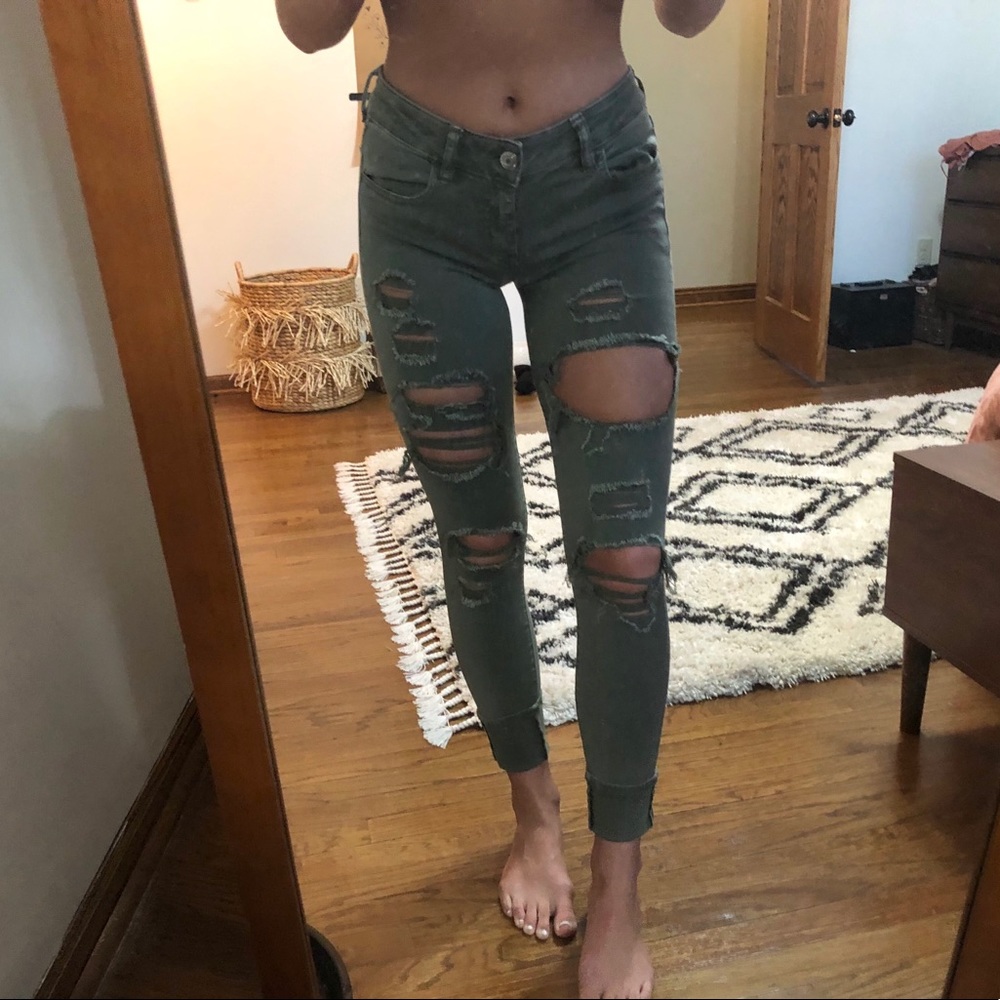 army green ripped jeans